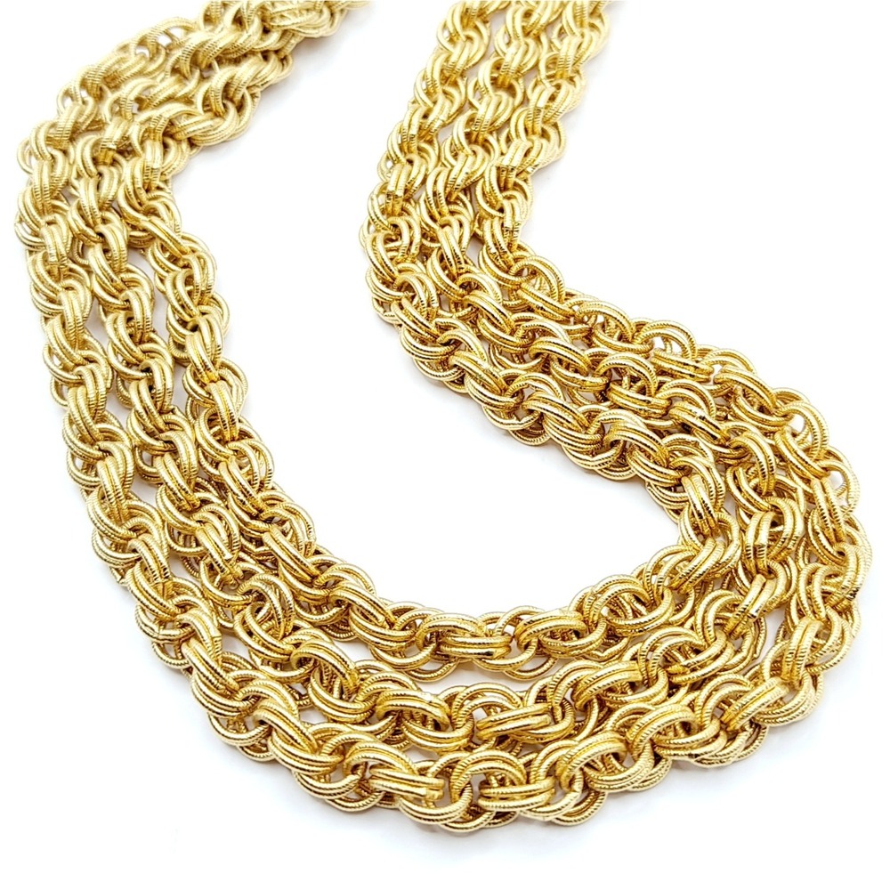 Vintage Monet Necklace Triple Strand Gold Tone Chain Link Layering Jewelry